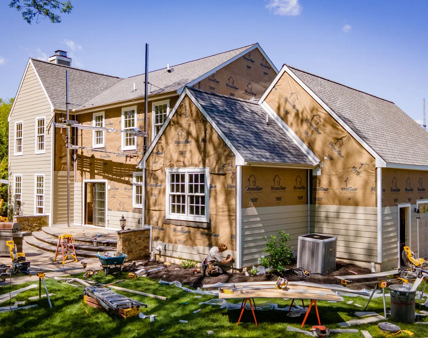 Drone view of a commercial roofing job by AG Exterior Solutions
